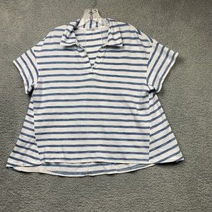 Jane and Delancey Shirt Womens L White With Blue Stripes Short Sleeves